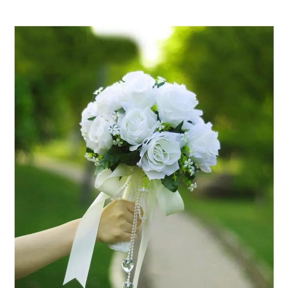 New White Wedding Bouquet Faux Roses Bride Photo Shoots 12